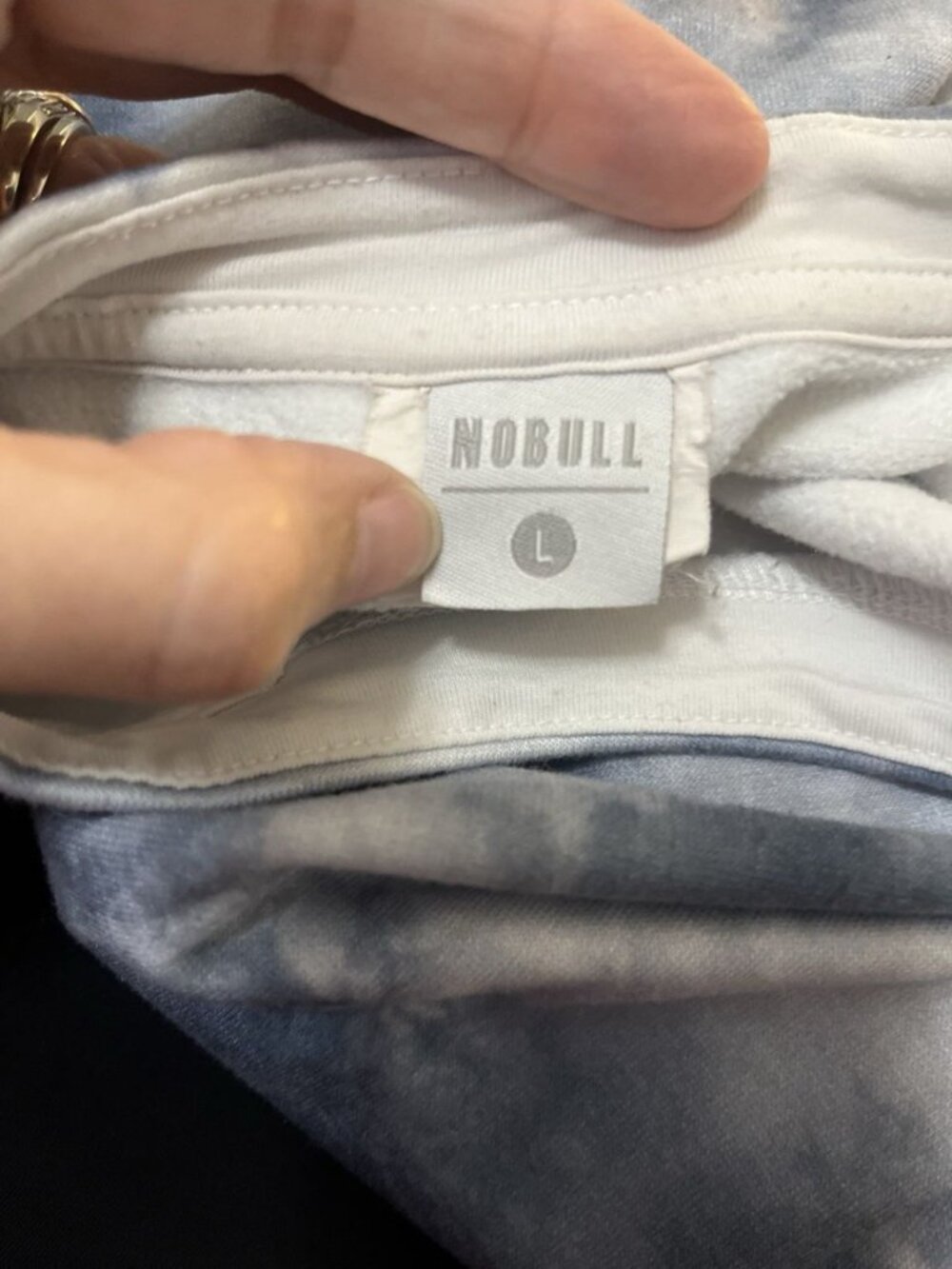 Nobull Women's Blue Tie Dye Crew Neck Sweatshirt Sz L Drop Shoulders Relaxed Log - Picture 7 of 9